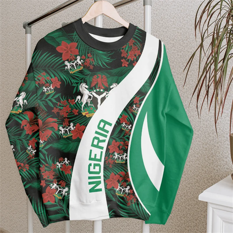 Nigeria Flag Map Graphic Sweatshirts For Men Clothes Fashion Women Sweater Casual Male Streetwear Autumn Pullover Boy Tracksuit