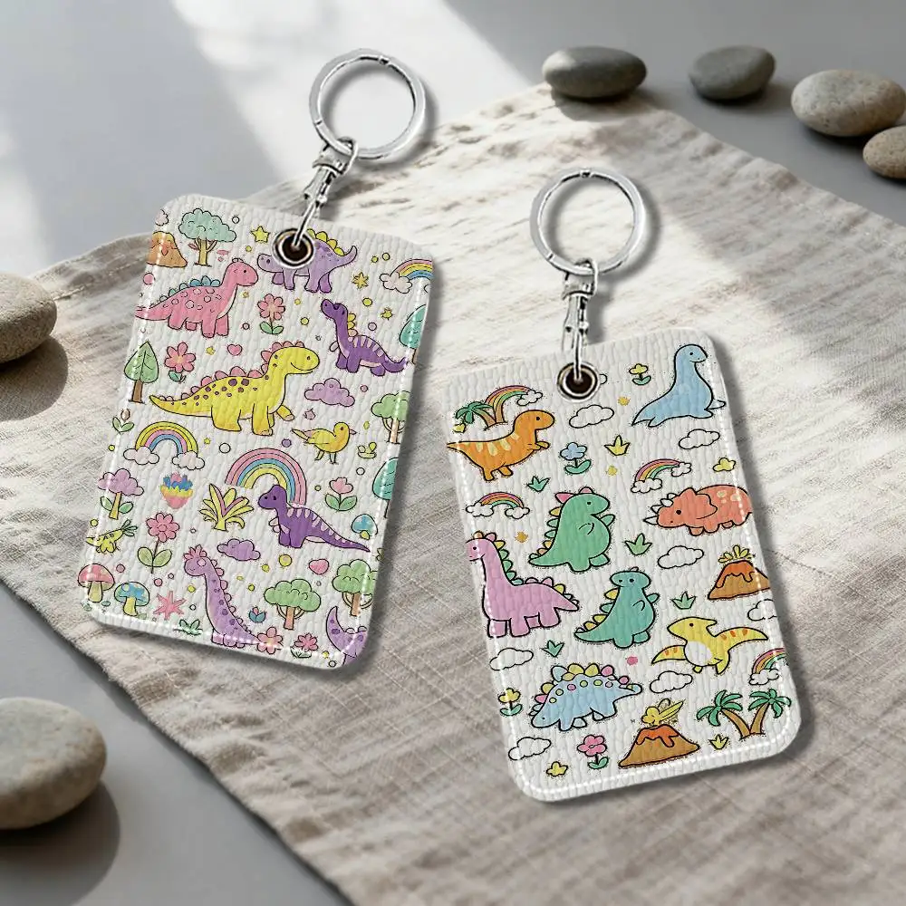 Cute Dinosaur Keyring Leather Access Card Holder Keychain Community Proximity Card Protective Case