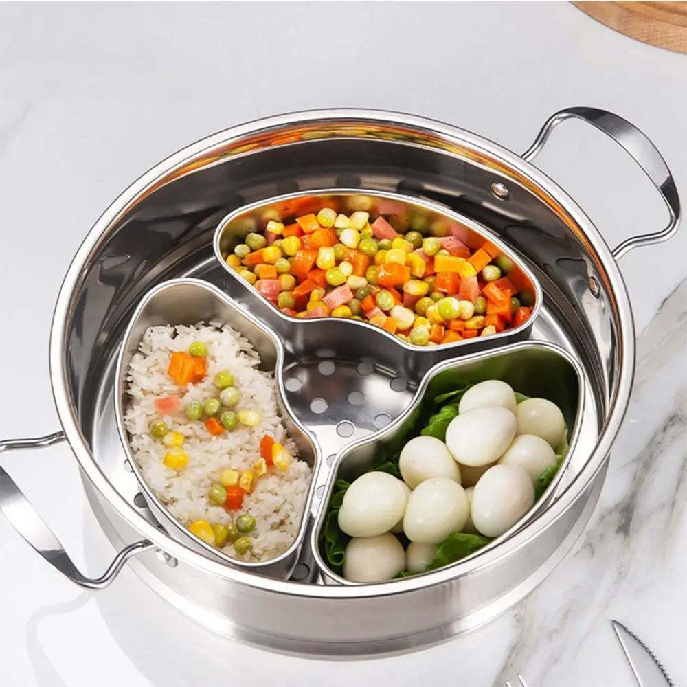 Practical Stainless Steel Rice Cooker Steaming Grid Fan Shaped Divided Steaming Box Food Steaming Bowl Household