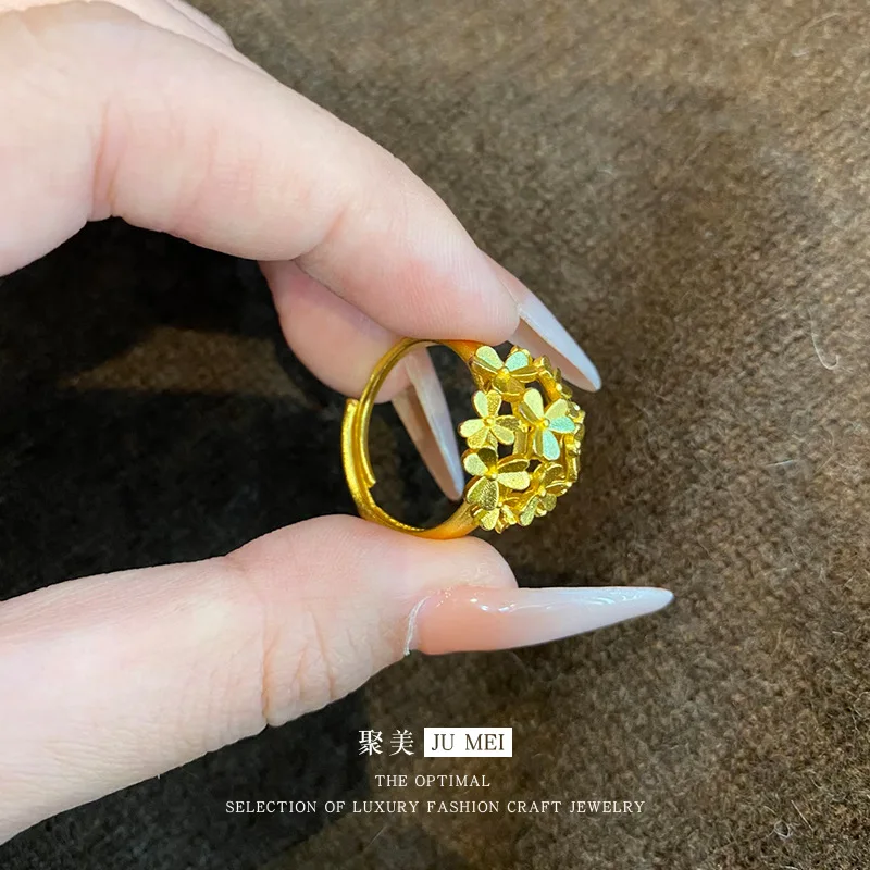 Luxury 24K 9999 Pure Gold real gold Gold shop with hydrangea women's ring wedding ring