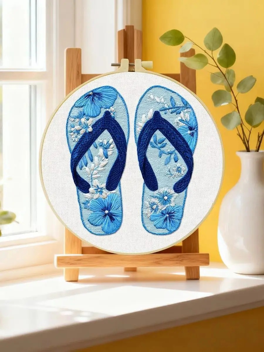 1 Stück 20X20CM/15X15CM 7,87/6,3 Zoll Blaues Stickerei-Starter-Kit DIY-Kit Stickerei-Set Handarbeiten Heimdekoration Malerei – Detail 6
