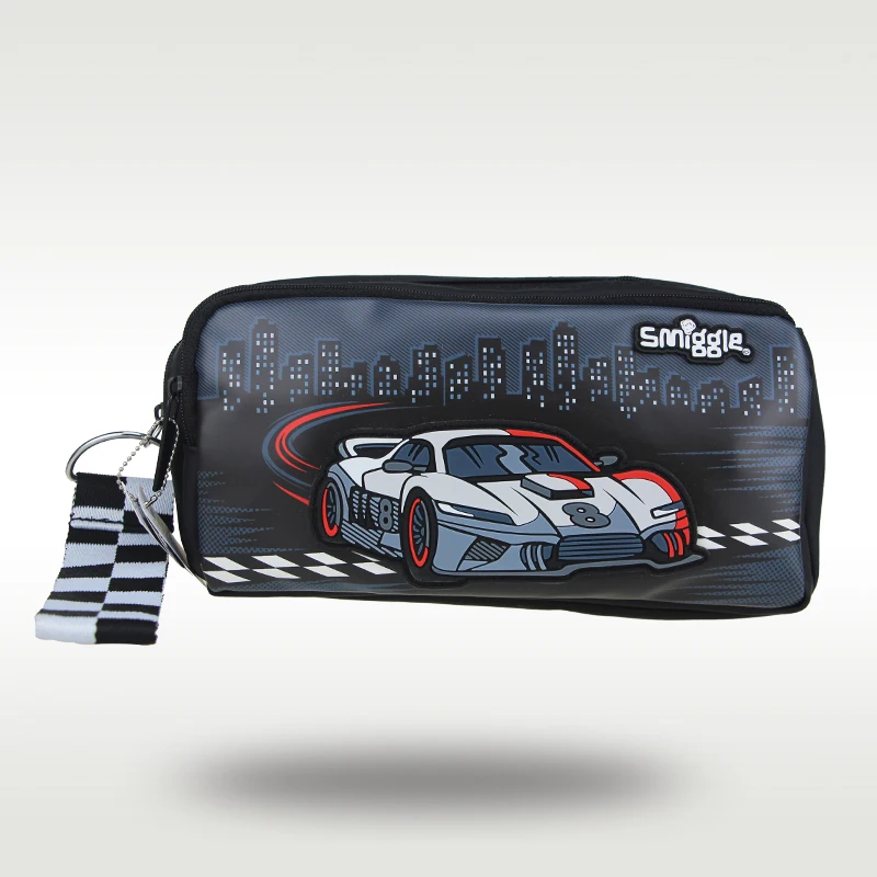 Australia smiggle original children's pencil case boys Black racing car clutch stationery box school pencil bag clutch PU 9 inch