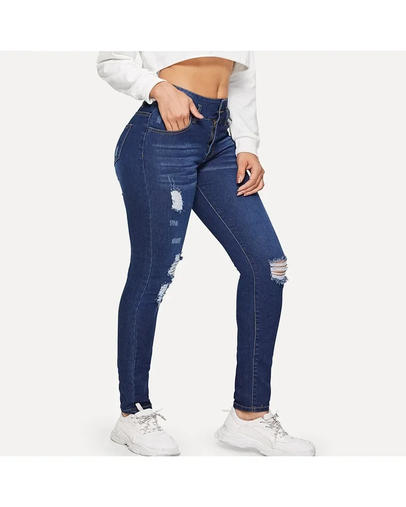 Women's S-3XL size export women's long pants 2024 Spring and Autumn style distressed jeans European and American student pants