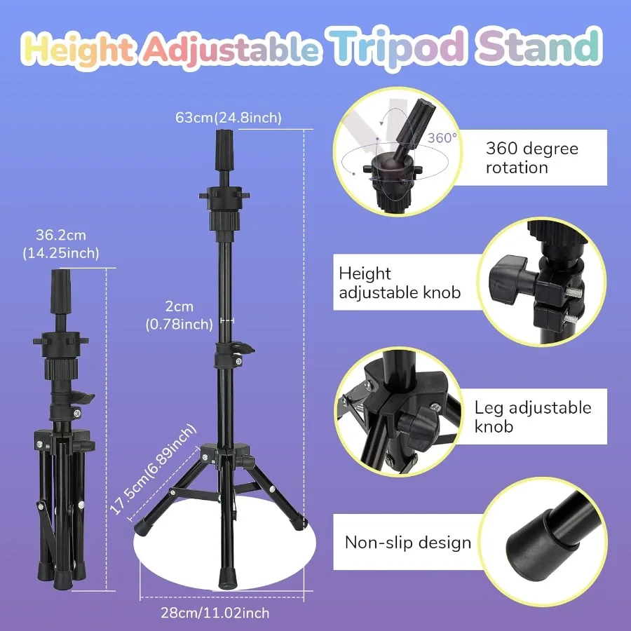 رأس مانيكين للتجميل مقاس 20 بوصة مع حامل ثلاثي القوائم للشعر وتدريبات تصفيف الشعر وممارسة التضفير التعليمية المثالية T