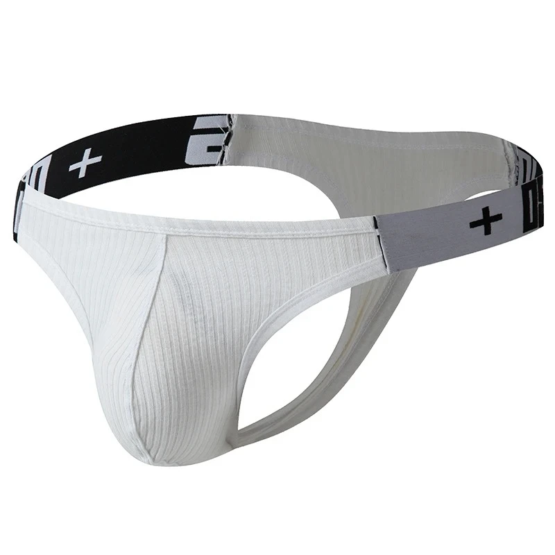 Ribbed T-Back Thong for Men Low Waist Sexy Underwear with Letter Print Waistband Youth Fashin U Convex Pouch Gstring Daily Wear