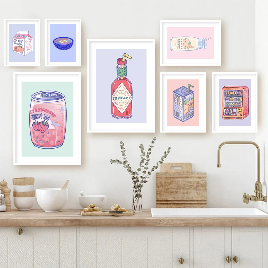 Cute Korean Milk Carton Drink Cans Wall Art Canvas Painting Nordic Posters And Prints Wall Pictures For Living Room Decor