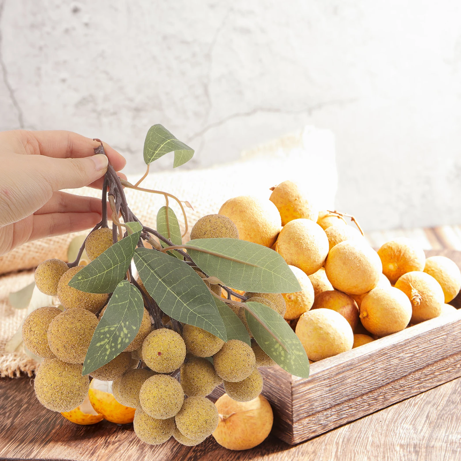 

52 Heads Longan Tree Tropical Style Fake Fruit Model Decorative nament DIY Party Summer Fruit Prop Artificial Longan Simulation