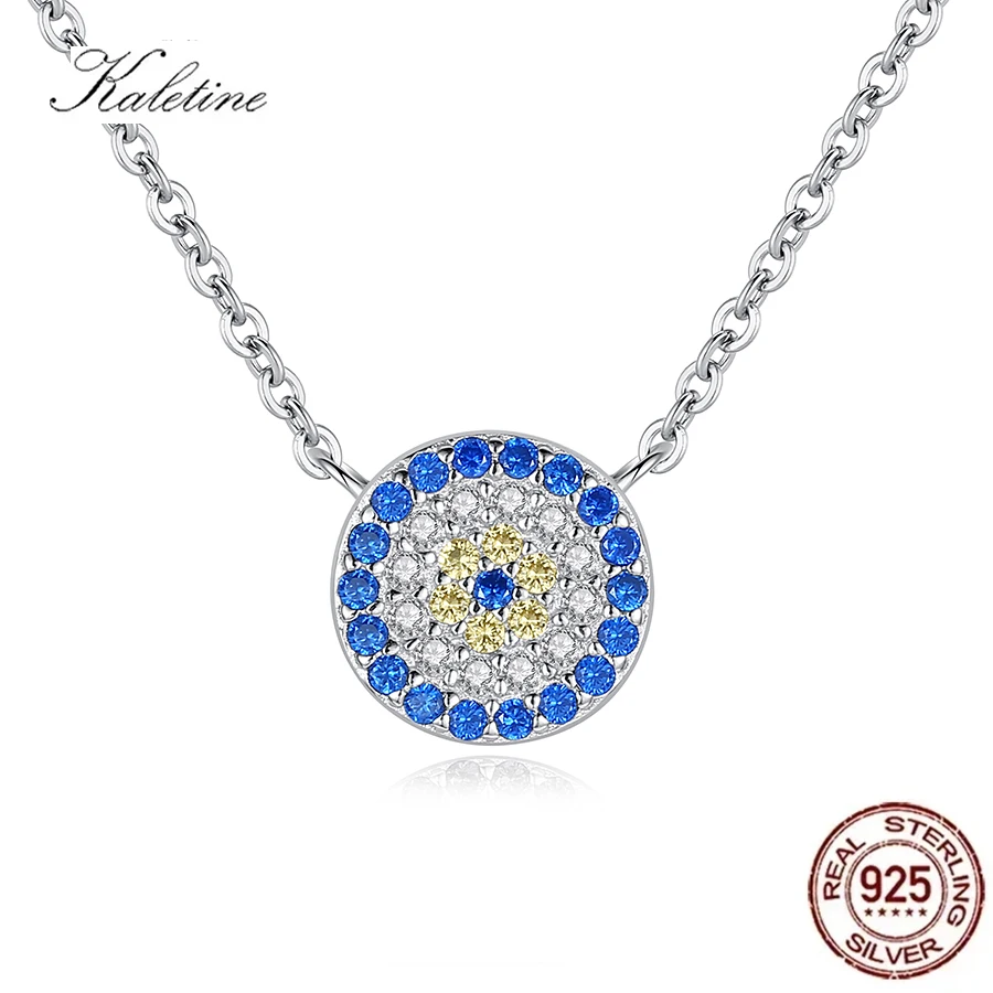 KALETINE Fashion 925 Sterling Silver Necklace Round Evil Eye Necklaces AAA CZ For Women Link Chain Turkey Jewelry