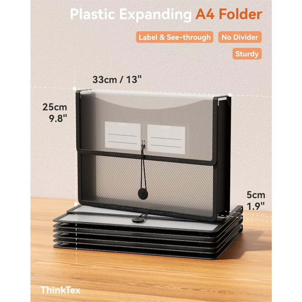 Transparent Expanding File Folders with Elastic Closure, Large Capacity, Fits Letter/A4, No Dividers, 3 Pack for Home Office School Tax Bill Organization