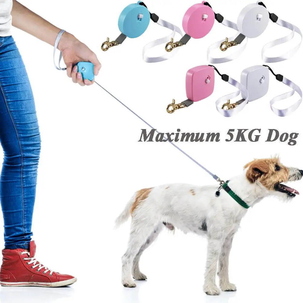 Retractable Dog Leash 2m Length Mini Pocketable with Adjustable Metal Carabiner for S/M Size Puppy and Kitty Pet Automatic Leash