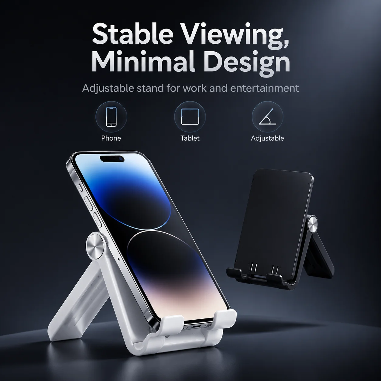 Portable Folding Phone Stand Adjustable Desktop Tablet Holder with Anti Slip Support for Office Bedroom Kitchen and Travel Use