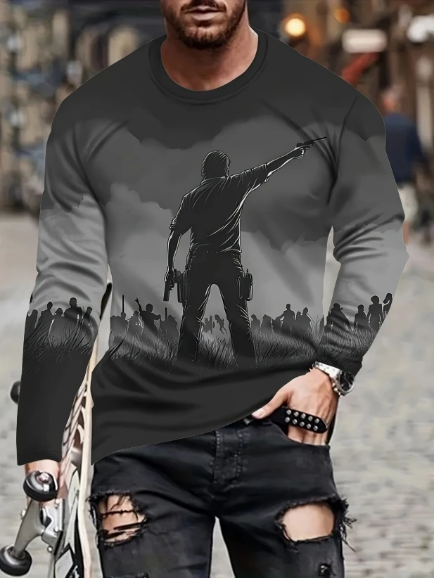 

2025 New Spring And Summer Men'S Long Sleeve T-Shirt, Breathable Long Sleeve Round Neck T-Shirt - Youthful Vitality,