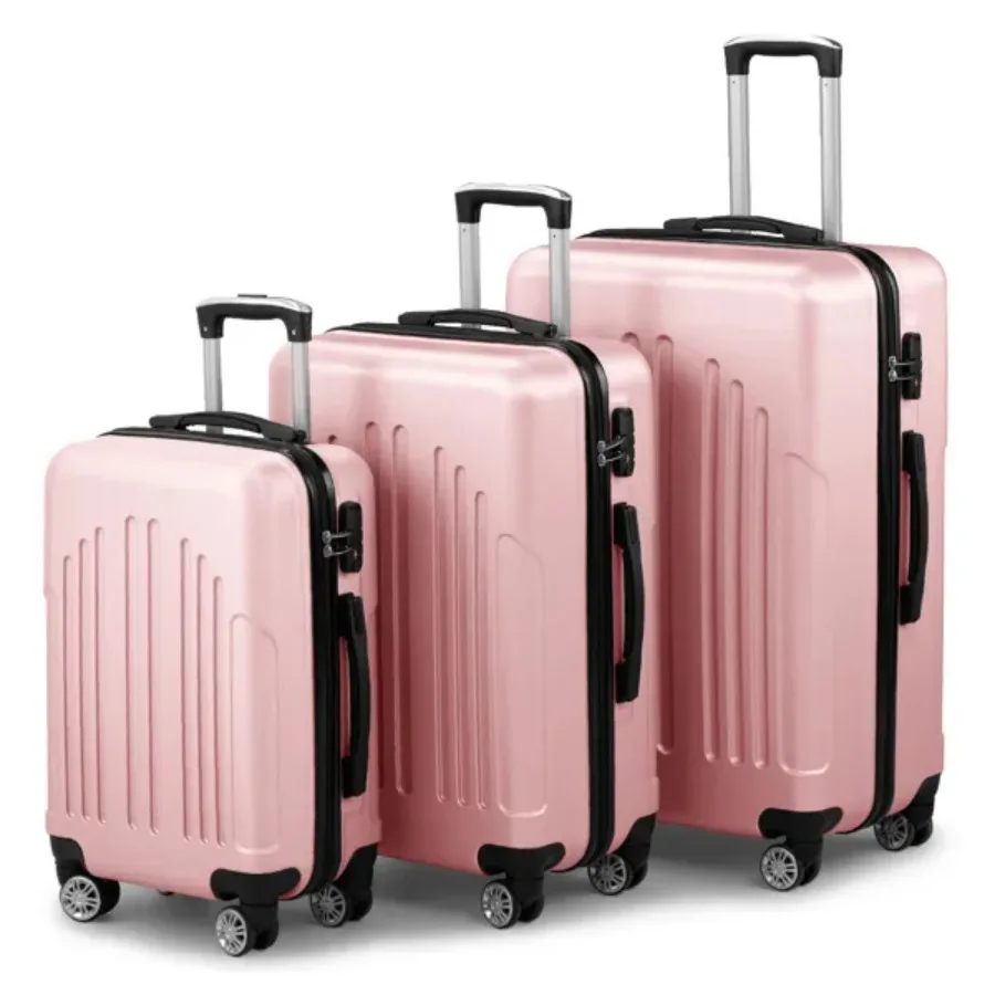 ABS+PC Hardside Suitcase Sets 3 Pcs with TSA Lock 4 Spinner Wheels Lightweight Trolley Travel Case Carry On Check-in Business T