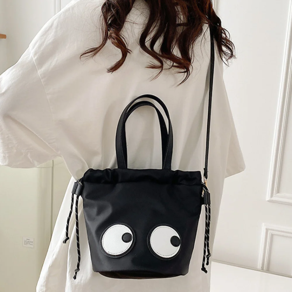 Cute Big Eyes Shoulder Bag Large Capacity Tote Bag Crossbody Bag Lightweight Nylon Bucket Bag Students Practical Leisure Handbag