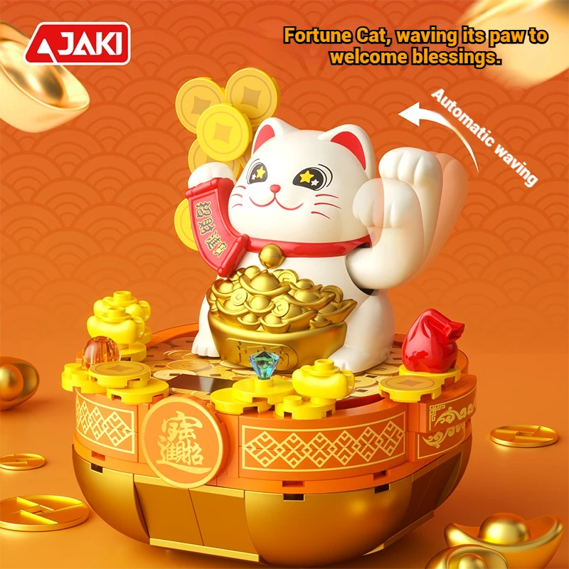 

JAKI Solar-Powered Lucky Cat Building Blocks Toys Set, Model Assembly Toy, Desktop Ornament, Children's Birthday Gift