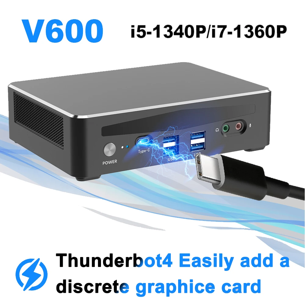 V600 i5-1340P/i7-1360P Mini PC Windows 11 Pro WiFi 6 BT5.2 Dual LAN 2.5G Thunderbolt 4 Type C Desktop MINI PC Gamer Computer