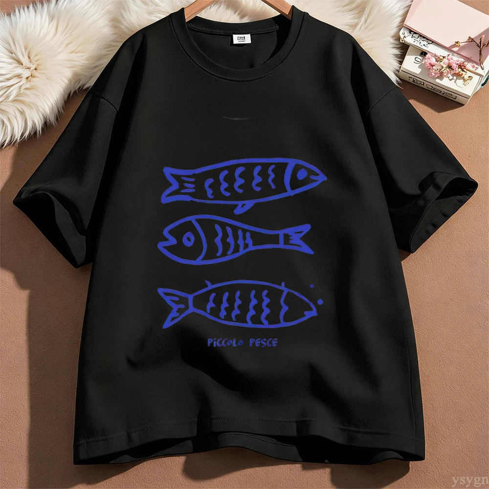 Funny Drawn Fish Meme Graphic T Shirt Women Trendy Harajuku T-shirt Oversized  Creativity Popular T Shirts Streetwear