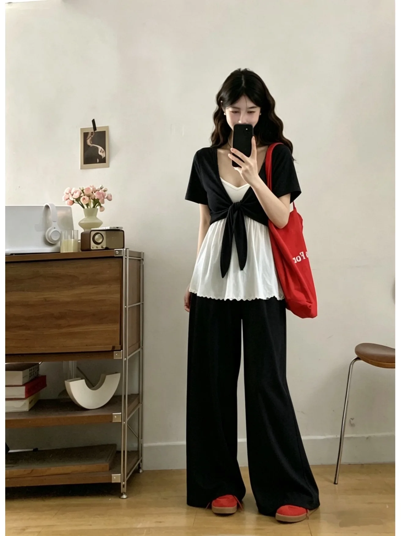 

Comfortable plus Size Casual Short Sleeve Open Cardigan Tank Top Wide Leg Pants Slimming Three Piece Set for plus Size Women