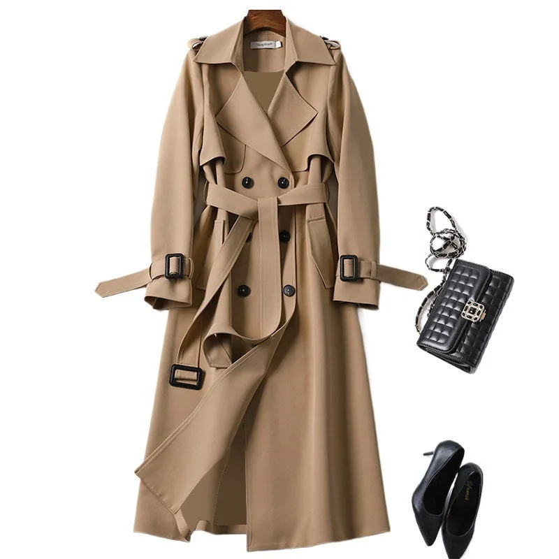 WTHT Fashion Women's Double Breasted Belt Design Trench Coat 2024 Autumn Long Sleeves Lapel Windbreak Female 1LS109