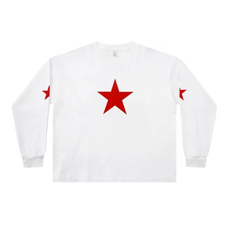 Autumn New Kanye West Long Sleeves T-Shirt Red Blue Mask Pentagram Star Print Vultures T Shirt Tee Vintage Hip-hop Rap Style