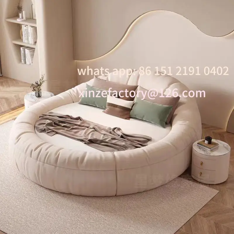 

Customizable Round Bed Double Bed Deluxe Master Bedroom Modern Simple Cream Wind Wedding Bed