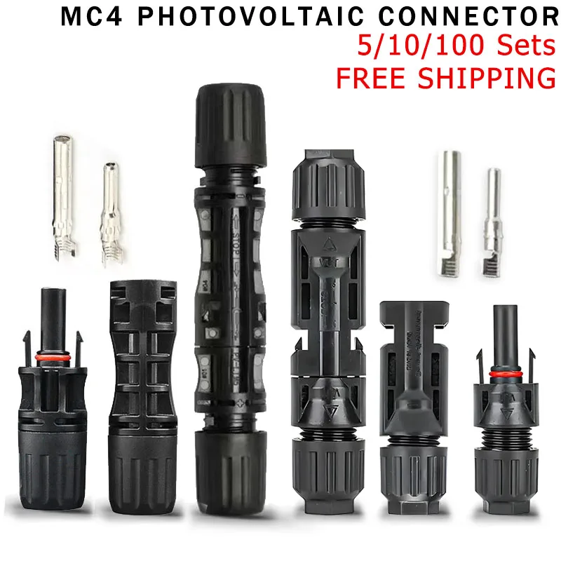 10/50/100Sets Solar Photovoltaic Connector Waterproof 1000V/1500VDC 30A 50A PV Plug Wire Connect 2.5/4/6mm² 9~10/11/13/AWG