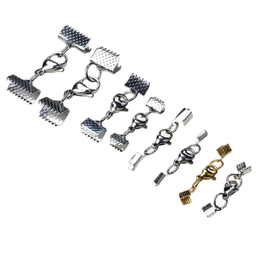 

6PCS/Set Stainless Steel Ribbon Bracelet Horse Buckle End Findings Cord Lobster Clasp Leather Clips For Necklace Jewelry Making