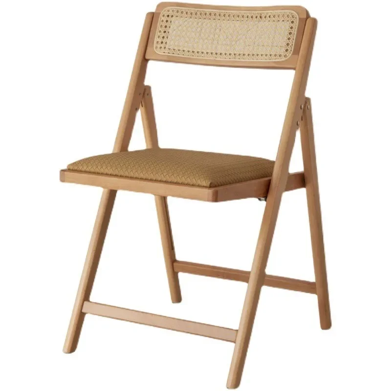 

Vintage Solid Wood Rattan Chair Folding Dining Chair Backrest Chair Household Folding Stackable