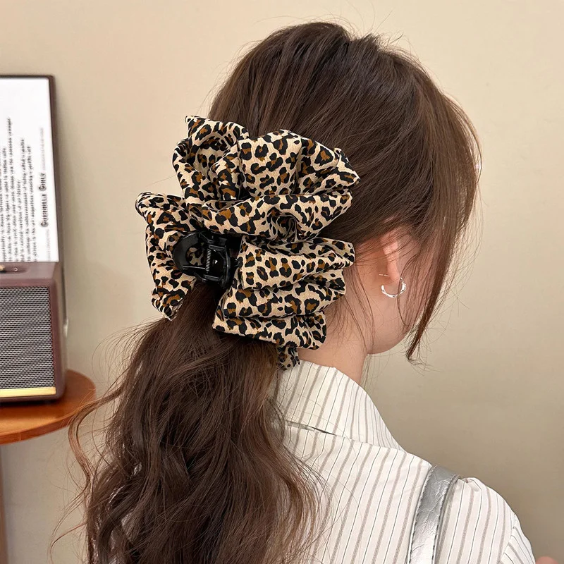 الرجعية النسيج ليوبارد فقاعة مشبك شعر للمرأة أنيقة القرش كليب فتاة الموضة دبوس الشعر مشبك الشعر إكسسوارات الشعر #5
