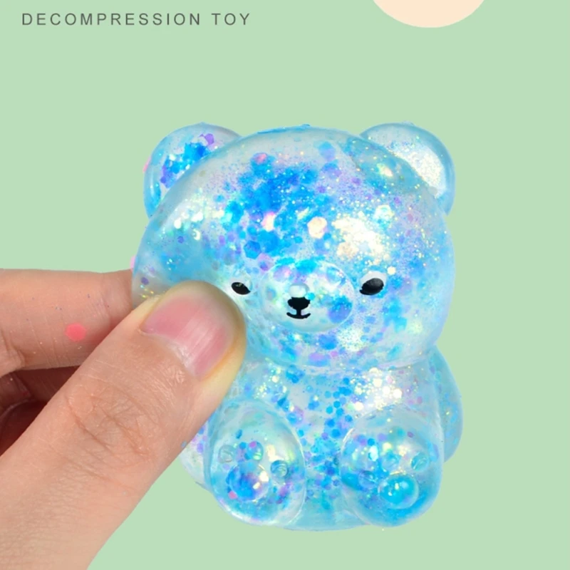 Kids Glittering Powder Bear Decompress Toy Squeeze Anxiety Toy Stress Reducing Toy Stress Reliever Party Goodie Fillers