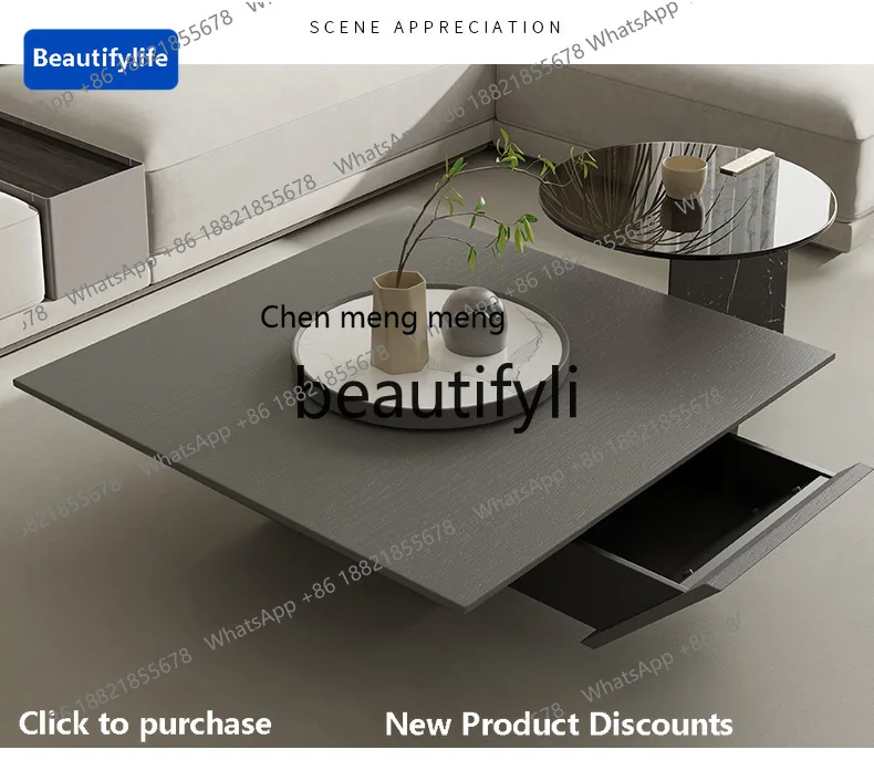 

CQY High-End Italian Style Light Luxury Triangle Coffee Table Set Living Room Designer Square Side Table Rock Board