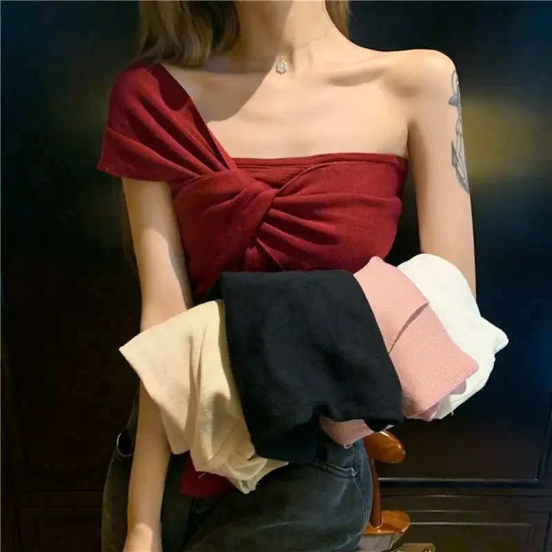 Sexy Knitted Tank Top Women's Summer New Style Halter Neck Strapless Outerwear Fashionable Young Women's Inner Wear