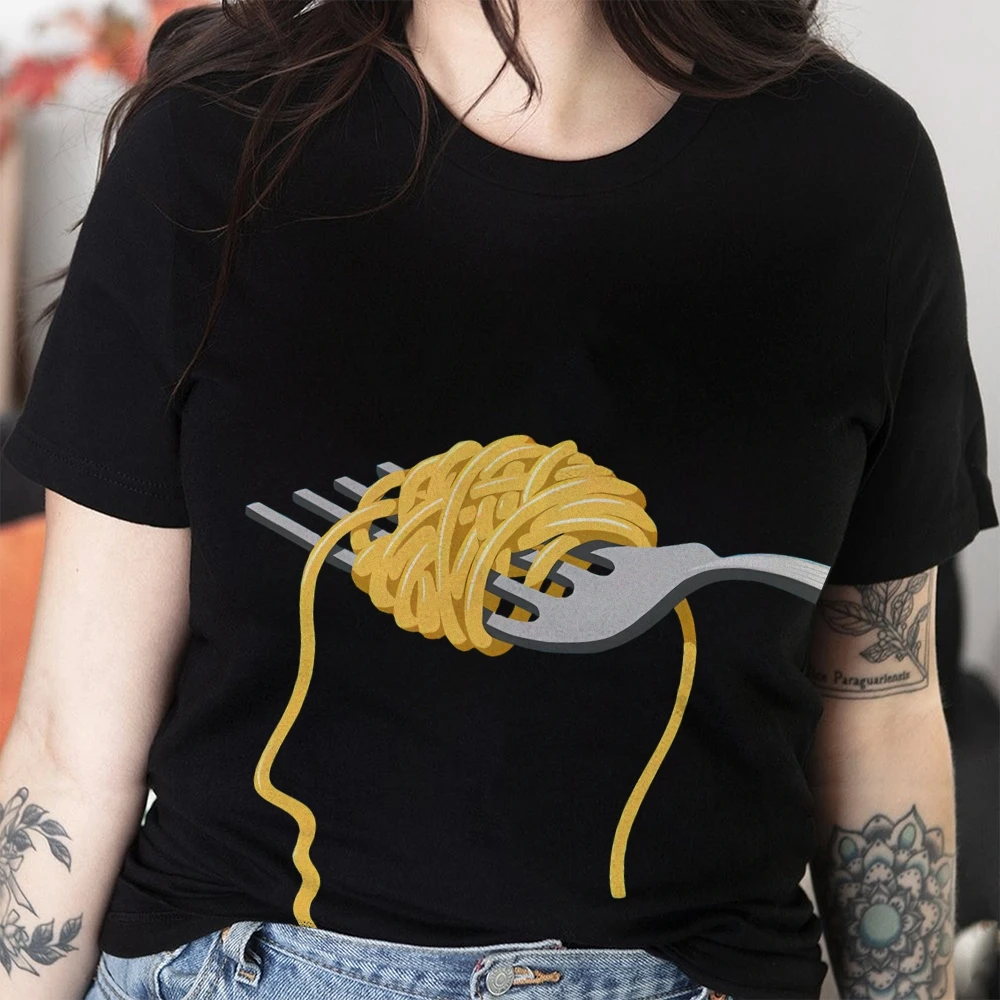 Camiseta gráfica Fork Noodle Tee 100% algodón, camiseta lavada de gran tamaño de alta calidad con un ambiente vanguardado Y2k. Ropa de mujer