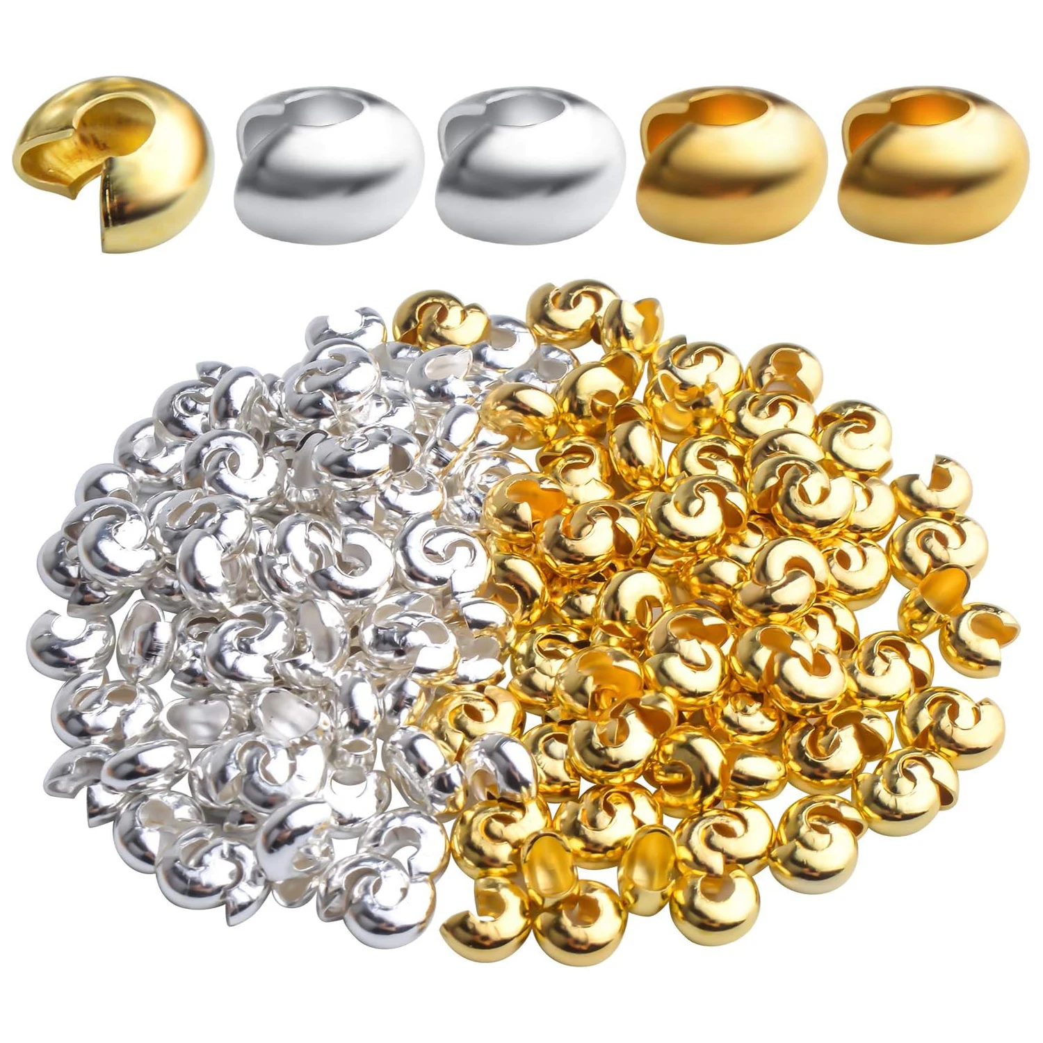 

200 шт. металлических круглых заглушек-узелков 5 мм для изготовления украшений своими руками, золотые и серебряные