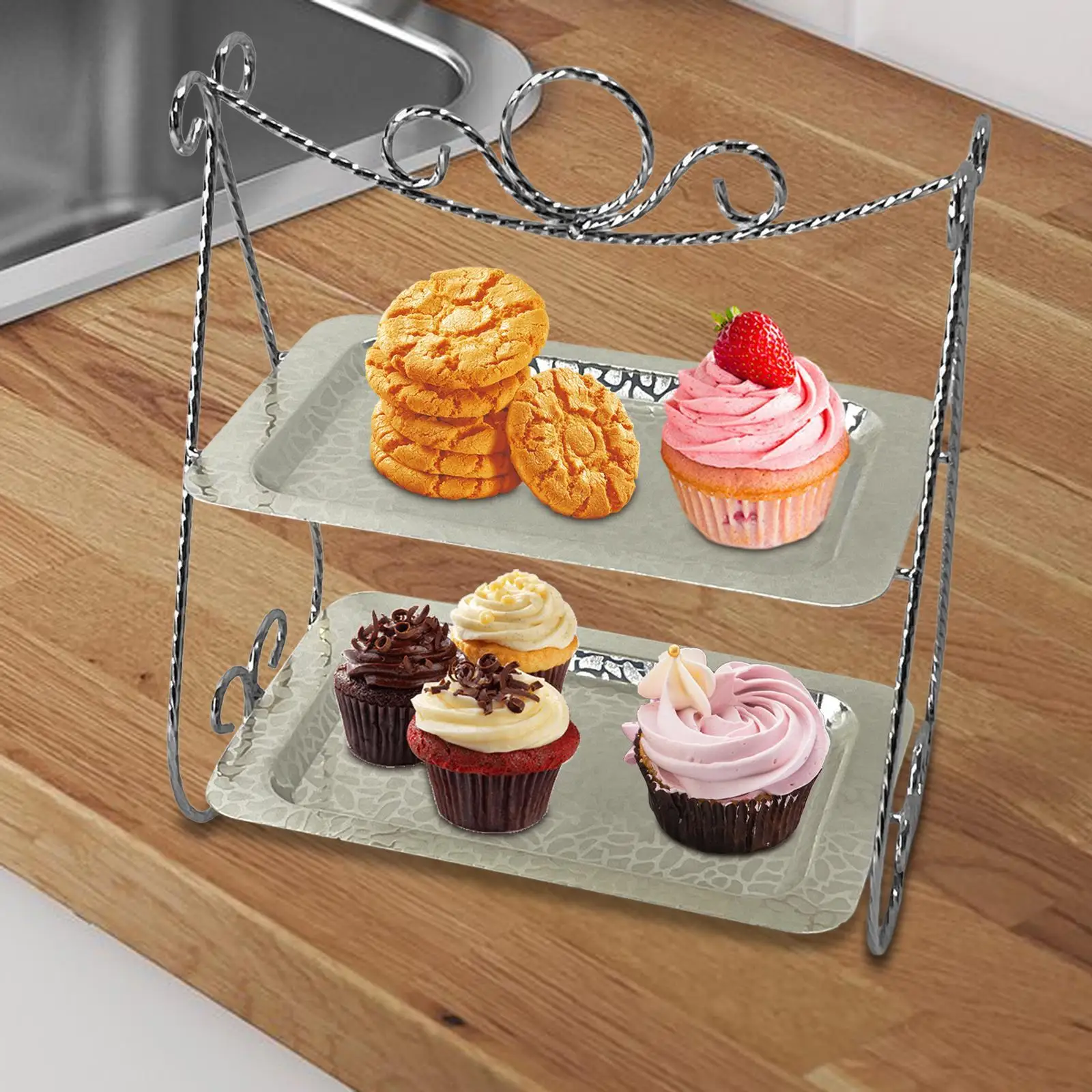 2 Tiered Cake Stand Desserts Rack Tableware Serving Tray Cupcakes Display Plate for Candy Wedding Fruits Restaurant Cosmetics