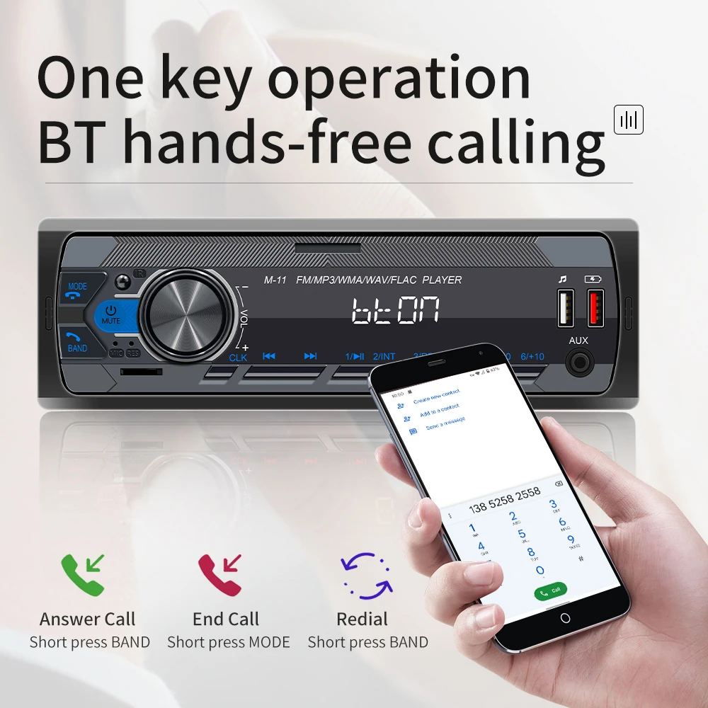 Podofo 12V Universeller Auto-MP3-Player USB SD AUX-IN Autoradio-Player FM LCD-Bildschirm Bluetooth RCA-Anschluss USB Smart Intelligentes System – Detail 10