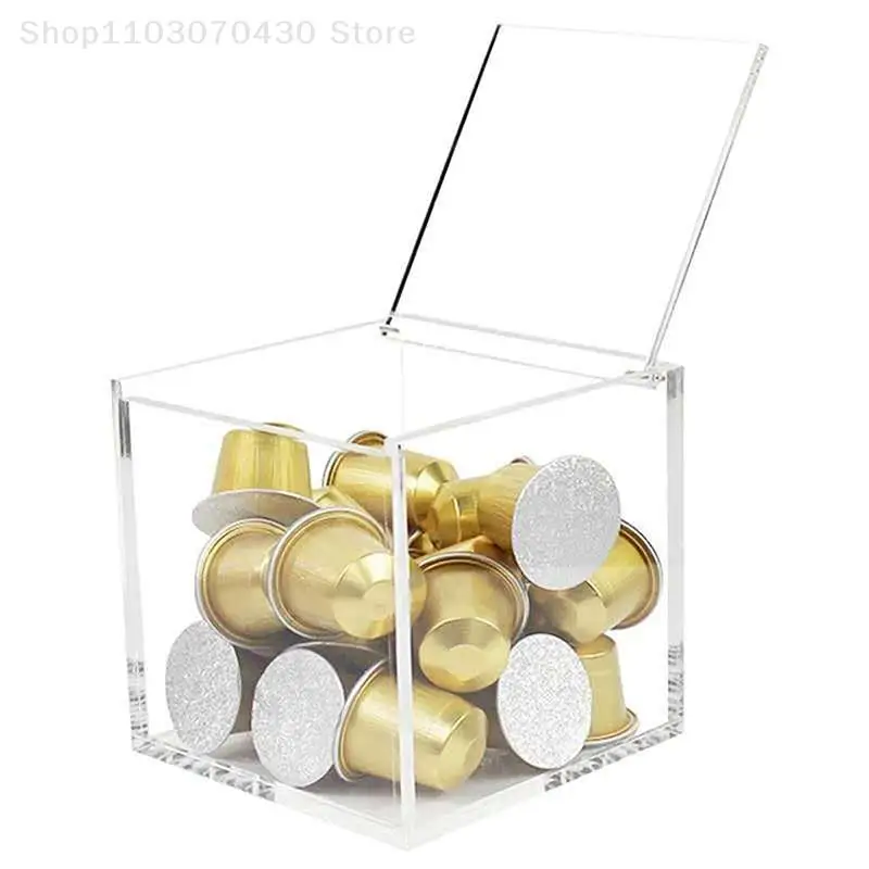 Acrylic Capsule Coffee Storage Box Holder Transparent Dustproof Case with Lid