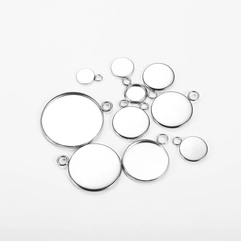 20 Stück, 6–30 mm, runde Anhänger aus Edelstahl, Rohlinge für Cabochons, Fassungen, zum Selbermachen von Armbändern, Halsketten, Ohrringen und Schmuck. – Detail 2