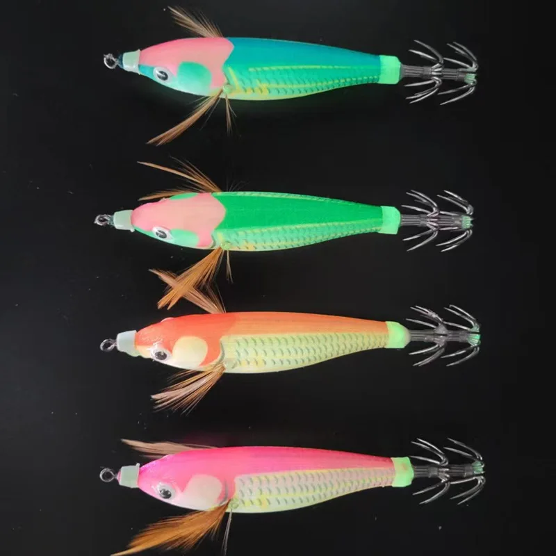 Imagem -06 - Artificial Squid Hook Jigs Noctilucent Lula Jigs Lures Spinnerbait Madeira Camarão para a Pesca Marítima Pcs