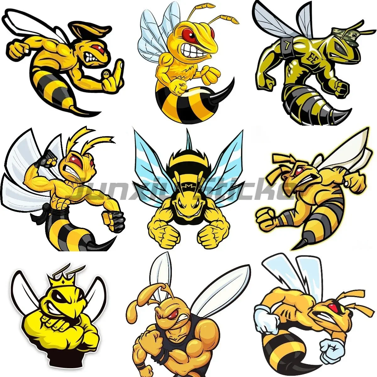 

Cartoon Bee Sticker Helmet Truck Stickers Car Motorcycle Stickers Desk Sticker Angry Strong Bee Car Decal Bee Reject Gesture