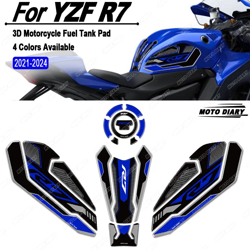 Motorcycle Fuel Tank Pad Sticker 3D Knee Grip Traction Protection Decals Waterproof For R7 YZF R7 YZFR7 2021 2022 2023 2024