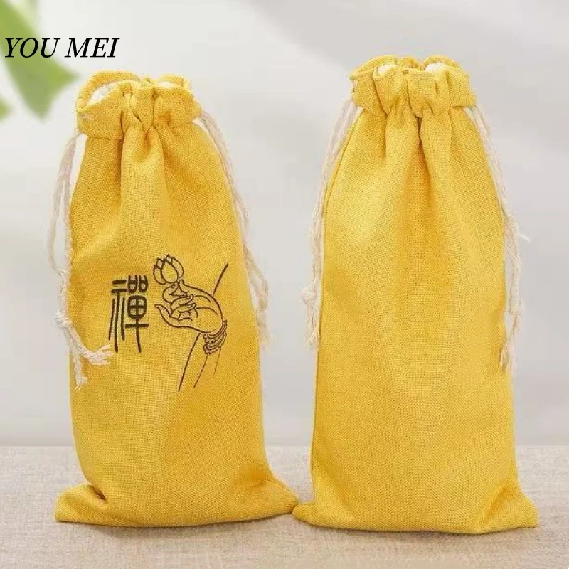 

Yellow Embroidered Flowers Texture Prayer Wheel Storage Bag,Exquisite Text Vajra Pestle Bag,Organizer Buddhist Religious Item