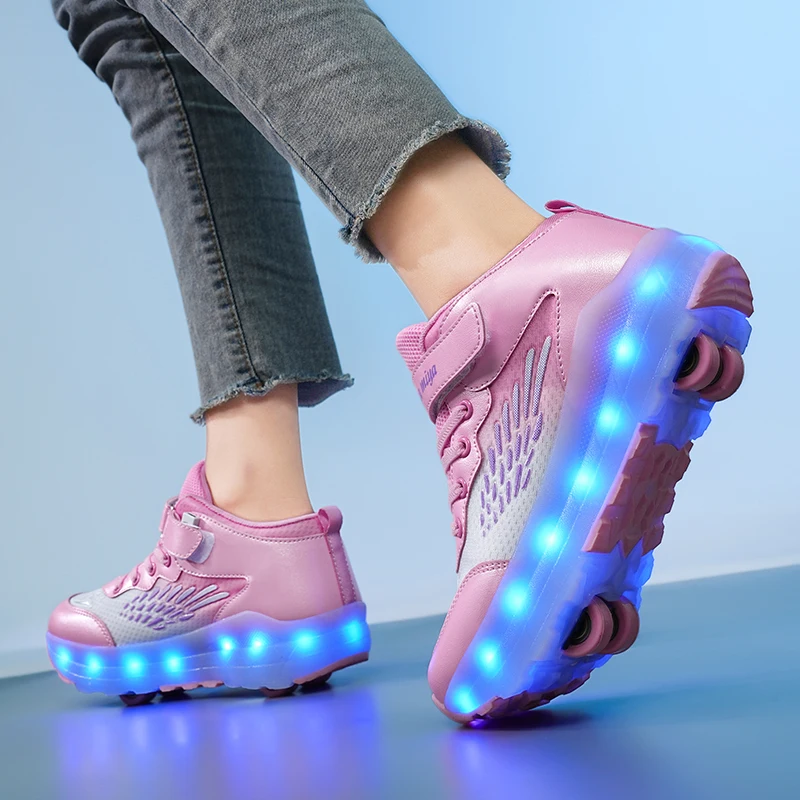 

Winter 2025 Girls' Roller Sneakers: Kids' Wear-Resistant Invisible 4-Wheel Auto-Retractable – Boys' Walking Wheeled Shoes