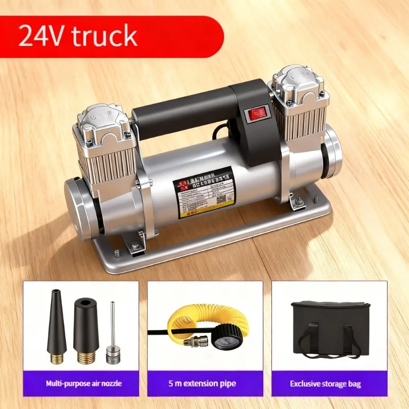 12V-24V dual cylinder high-pressure air compressor, emergency tire inflator tool for rapid tire inflation
