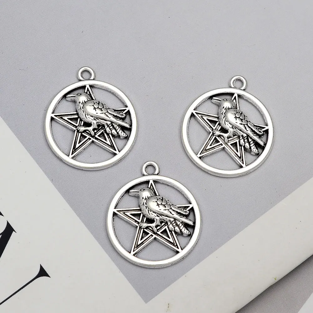 10pcs/lots Gothic Wicca Star Raven Wolf Owl Moon PentagramCharms Pendants For Diy Jewelry Making Findings Supplies Accessories