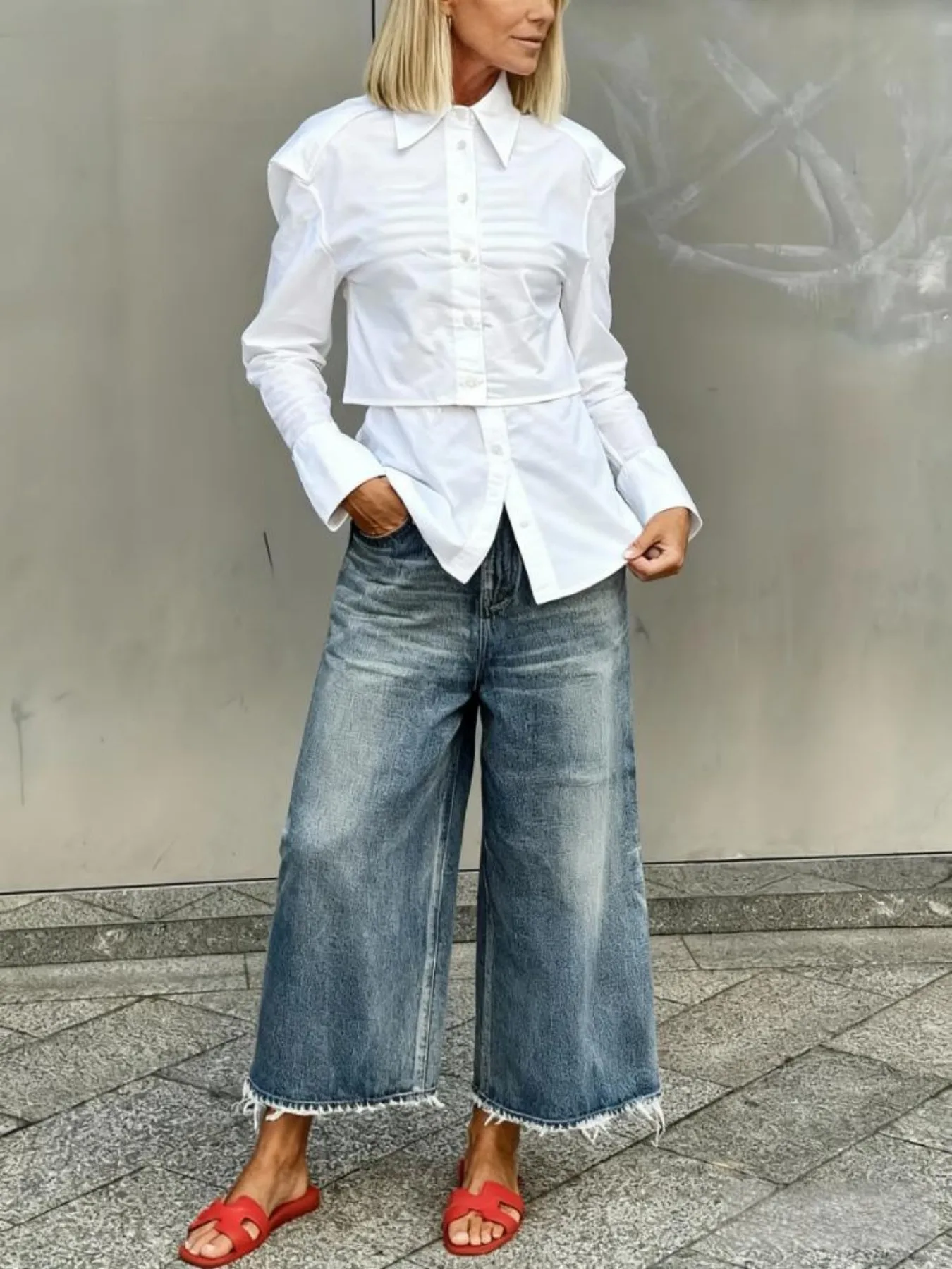 Damskie jeansy z wysokim stanem i szerokimi nogawkami, codzienne i luźne, modne spodnie biurowe na jesień i zimę.