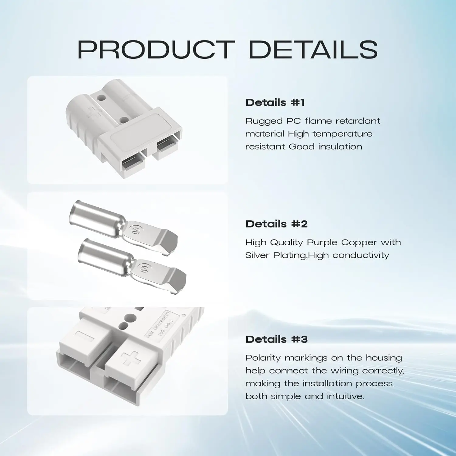 أندرسون موصل 50A-600 فولت رمادي 2 قطعة بطارية الاتصال السريع قطع البطارية موصل سريع سلك تسخير التوصيل عدة