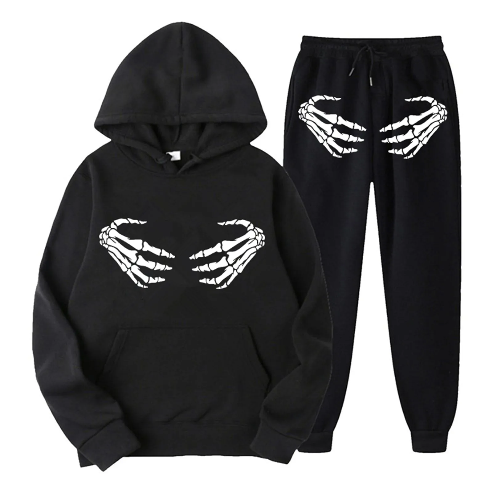 Ladies Fashion Casual Halloween Bone Gesture Fun Personality Printed Head Pant Hoodie Set Party Outfit Women Autumn Winter Sets