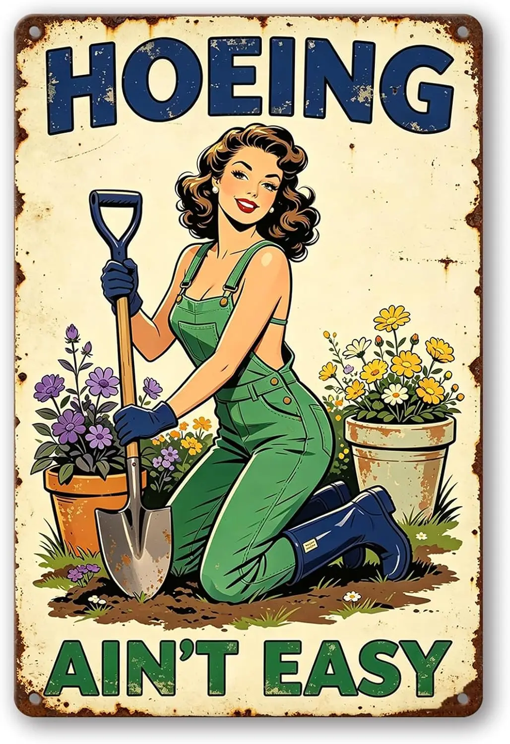 Vintage Gardening Aluminum Metal Sign, Retro Pin-Up Girl Decor for Home Yard Farmhouse Porch Bedroom Kitchen, Funny Gift for Pla