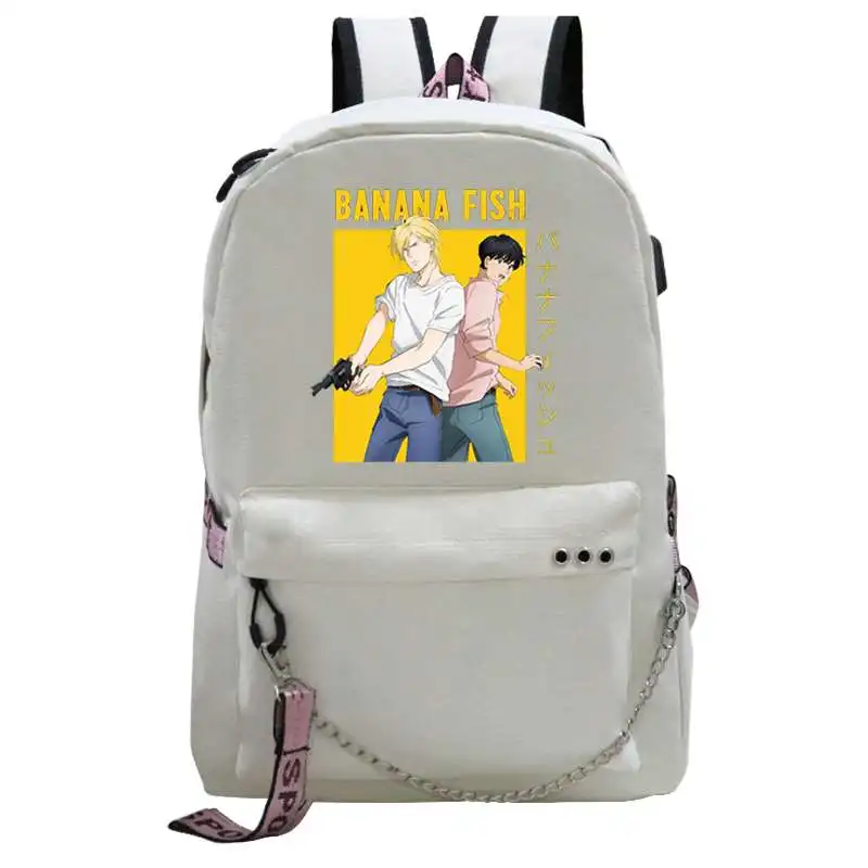 Banana Fish Anime Female School Student Book Bag Travel Girls Rucksack Korean Women Usb Charging Backpack for Teenager Mochila